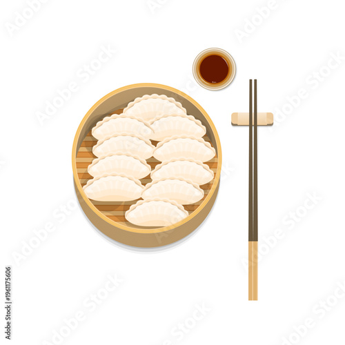 Chinese jiaozi steamed dumplings in flat detailed style. Isolated vector asian food chinese gyoza illustrations