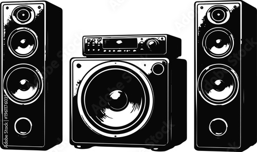 Speaker and Subwoofer Drawing – Stereo Speaker System Illustration