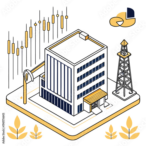 An isometric vector illustration of the OPEC headquarters building in Vienna,