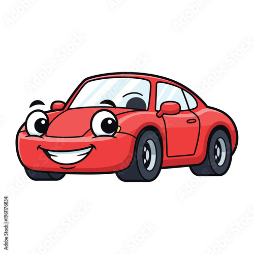 Smiling Red Cartoon Car Face Closeup.