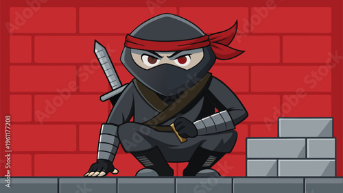 A stylized black ninja figurine standing on a rooftop ledge
