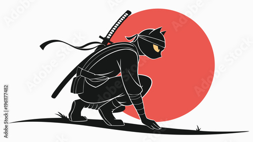 Mysterious samurai silhouette with a rising sun in the background