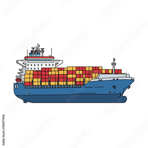 Large blue cargo ship with containers 3.