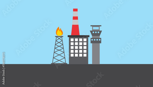 Oil refinery industrial plant vector illustration design element for energy production factory infrastructure and petroleum processing concept