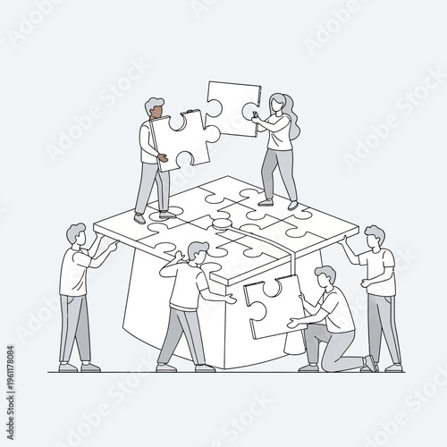 Business people working on jigsaw puzzle.