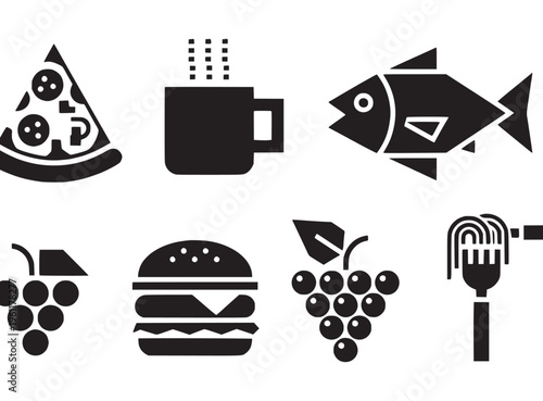 Food icons with fruit and drink.