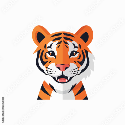 Tiger face with orange and black stripes.