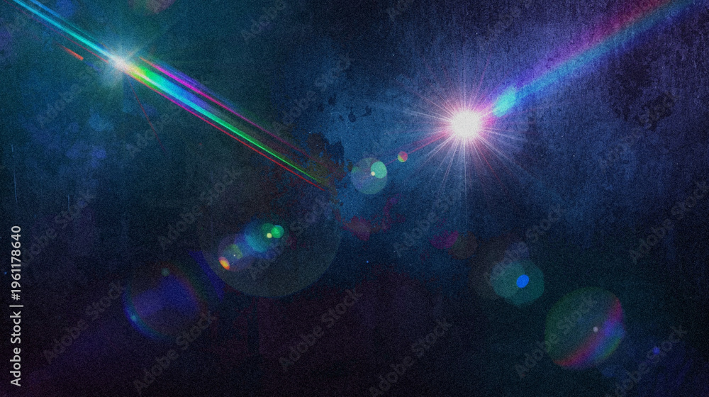 Obraz premium Blue Grunge Double Rainbow Lens Flare Star Burst Bokeh Light Leak Background for Art Banner Poster Wallpaper Social Media Web Design Packaging Mural and Digital Design