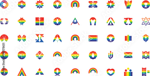 LGBTQ Pride Month colorful rainbow symbols and logos collection