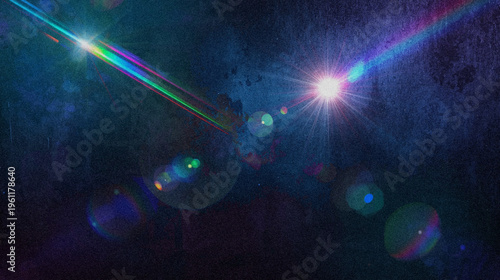 Blue Grunge Double Rainbow Lens Flare Star Burst Bokeh Light Leak Background for Art Banner Poster Wallpaper Social Media Web Design Packaging Mural and Digital Design