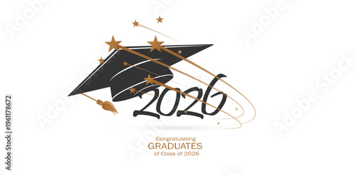 Graduation 2026 Celebration Graphic Featuring Black Academic Cap and Diploma with Red Ribbon Accent