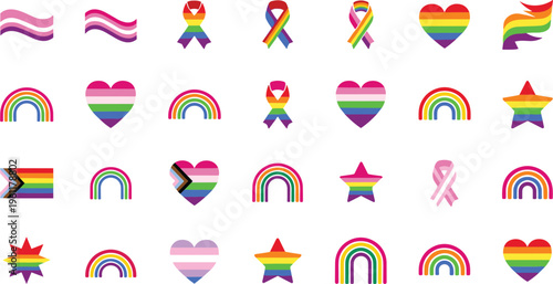 LGBTQ Pride symbols and icons rainbow heart star