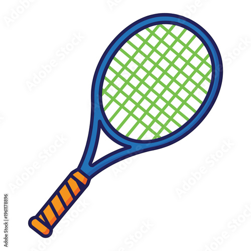 Tennis Racket with Green Strings.
