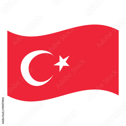 Turkey national waving flag, crescent star, patriotic symbolic design illustration