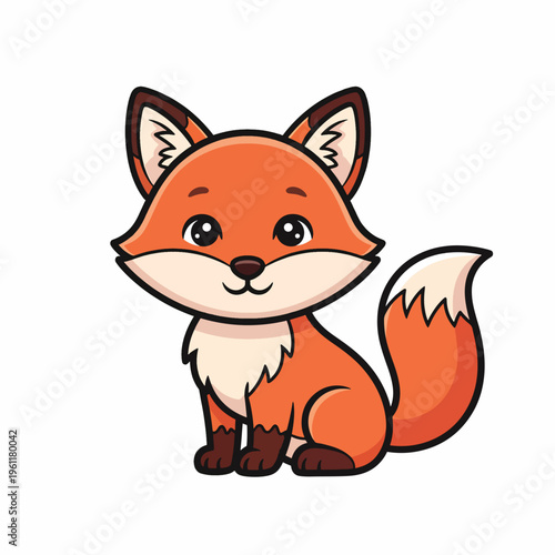 Cute Cartoon Orange Fox Sitting Down 1.