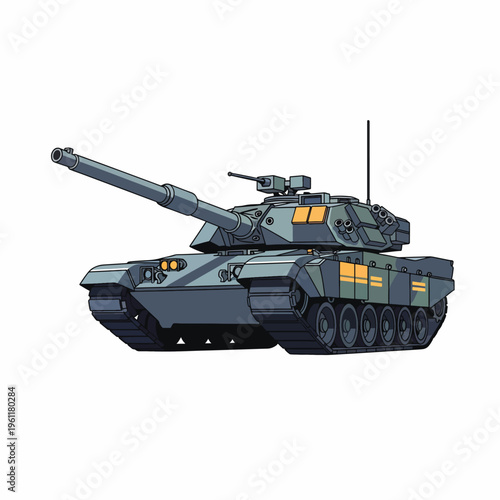 Modern military tank with long gun.