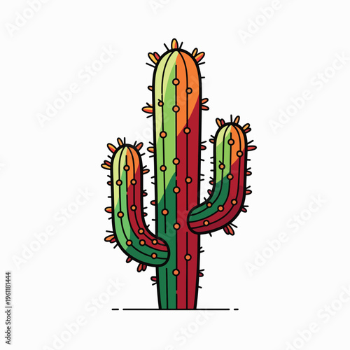 Colorful Cartoon Cactus Plant Illustration.