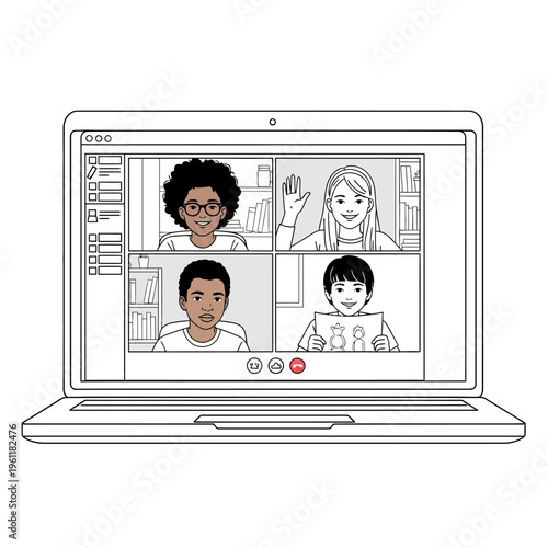 Four people on video conference call.