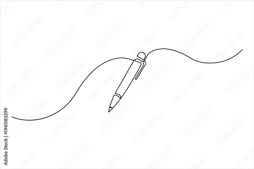 Obraz premium Minimalist one-line art of a ballpoint pen. Elegant vector illustration for writing, stationery, office supplies, and creative design concepts.