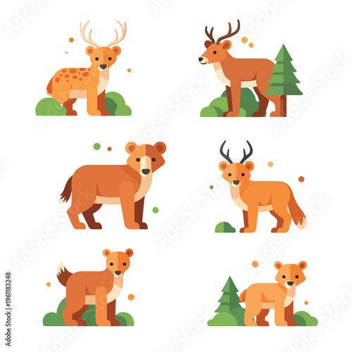 Cartoon deer and fawn illustrations set.