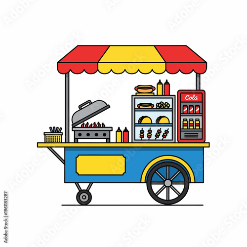 Colorful Street Food Cart Illustration.