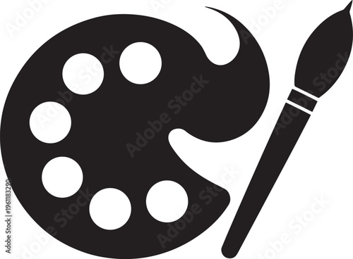 artist palette and paintbrush icon vector design for art studio or creative painting symbol .