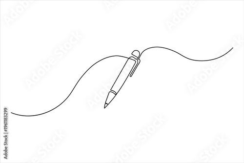 Minimalist one-line art of a ballpoint pen. Elegant vector illustration for writing, stationery, office supplies, and creative design concepts.