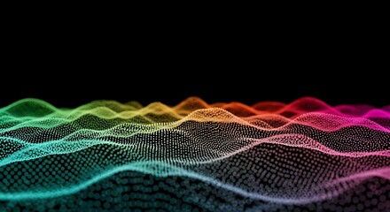 Abstract wave-like data visualization with colorful points, black background