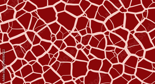 Marbled meat texture background, stylized red raw beef pattern with white fat streaks, wagyu ribeye steak abstract vector illustration, flat design food element