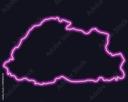 Bhutan map outline neon purple glow on dark background