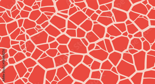 Marbled meat texture background, stylized red raw beef pattern with white fat streaks, wagyu ribeye steak abstract vector illustration, flat design food element