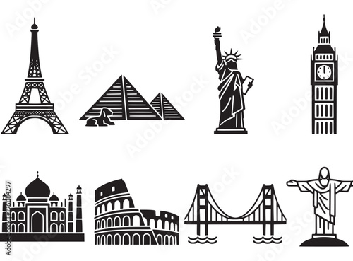 Famous landmarks of the world icons.