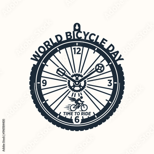 World Bicycle Day Clock Time to Ride Cycling Event Logo