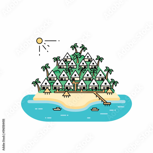 Houses on a tropical island resort.