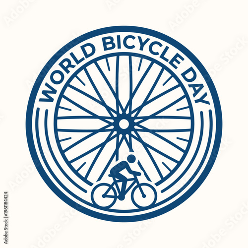 World Bicycle Day logo with cyclist on bike wheel