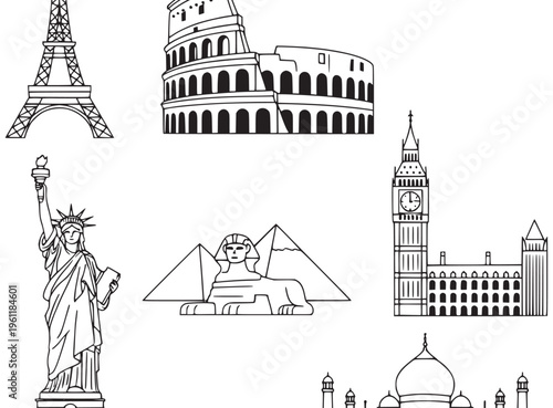 Famous landmarks of the world icons.