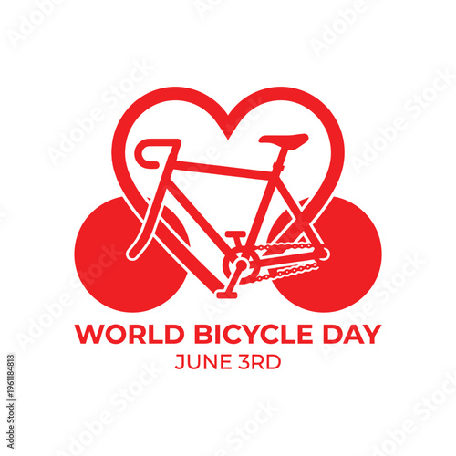 World Bicycle Day June 3rd Heart Shaped Logo with Red Bicycle