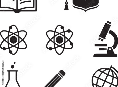 Science education icons on white background.