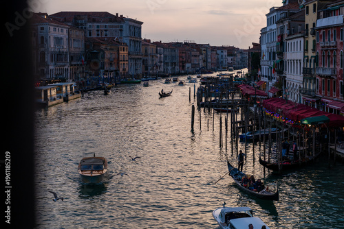 View of Venice’s Grand Canal from Rialto Bridge in the evening