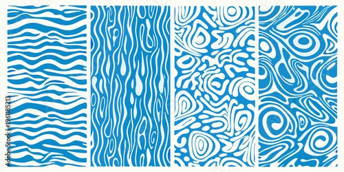 Abstract blue patterns wavy lines and organic shapes in repetition