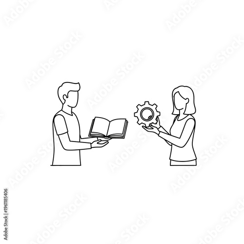 Man and woman exchanging knowledge concepts.