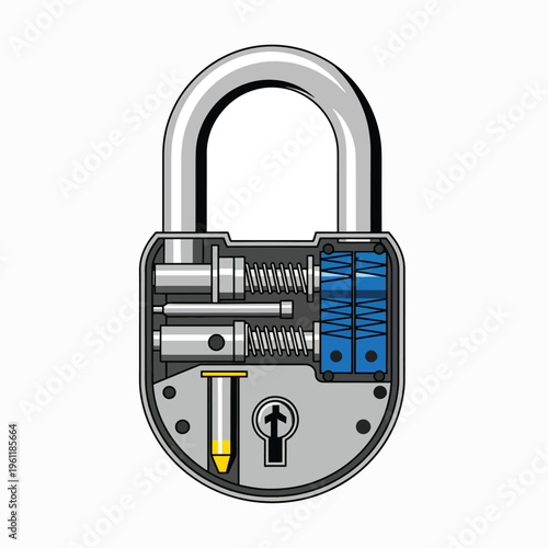 Detailed cutaway view of a padlock.