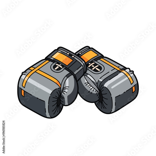 Gray and orange binoculars with strap.