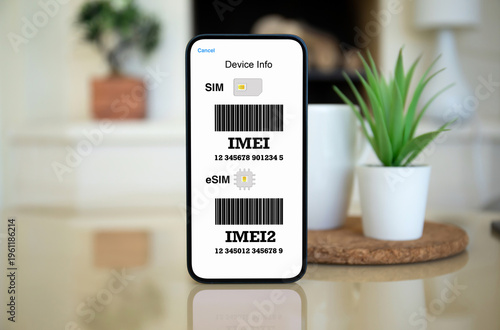 Phone IMEI screen SIM eSIM device info barcode table cafe