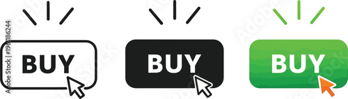 Vector graphic illustration of buy buttons in different colors and designs for website usage