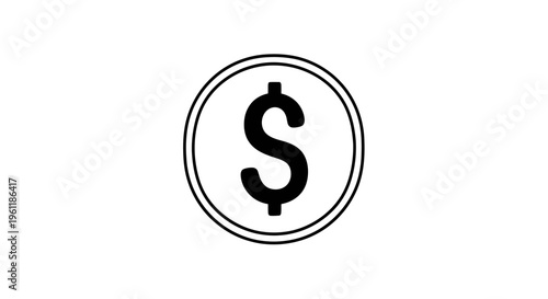 Outline dollar sign in a circle, symbolizing currency, finance, and wealth concept, isolated white background.