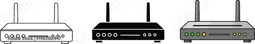 Vector graphic illustration of various wireless router designs and styles