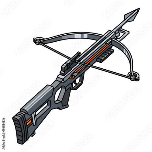 Crossbow with orange and gray stock.