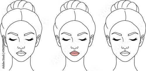 Vector illustration of woman's face with different makeup applications on her cheeks and lips