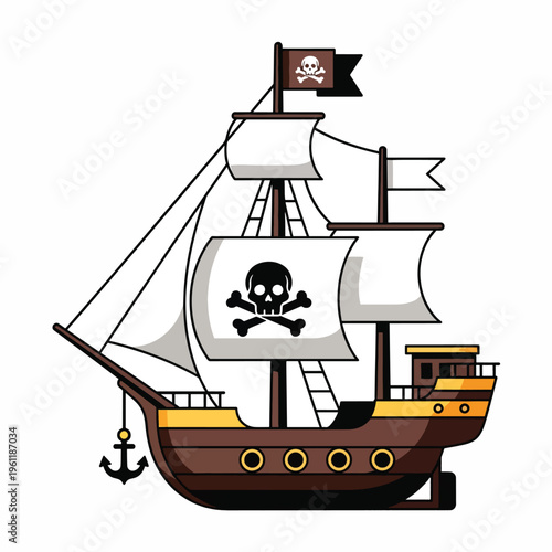 Pirate Ship with Skull Flag.